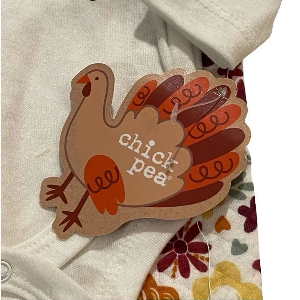 Chick Pea 3 Piece Bodysuit + Pants + Headband Thankful for Family 0-3 Month NWT
